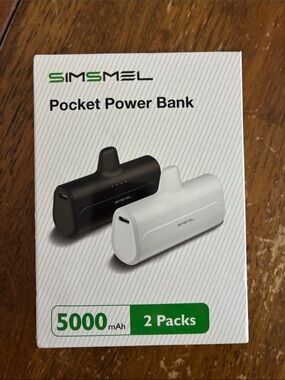 SIMSMEL Pocket Power Bank 5000mAh - White & Black (2 Pack)